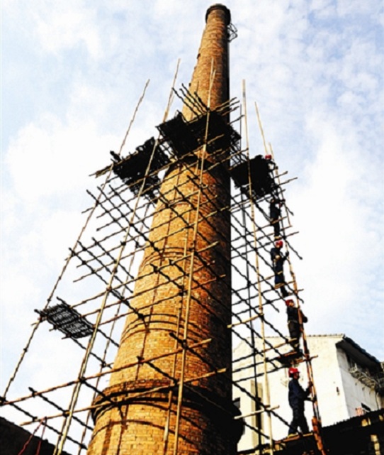 银川烟囱拆除施工中施工平台的搭建